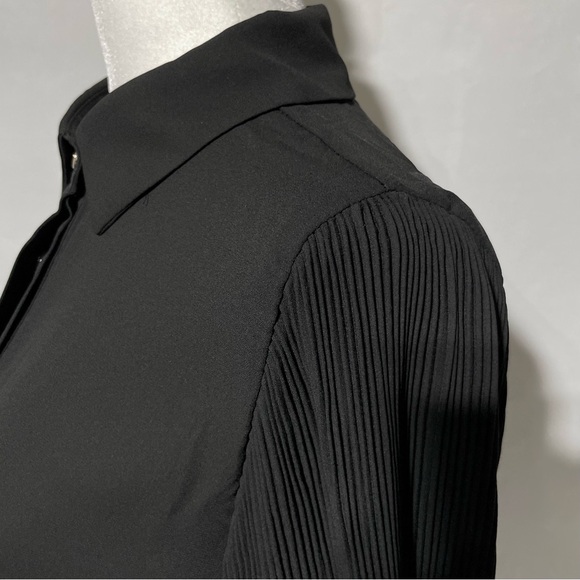 New Area Stars Pleated Puff Sleeve Button Down Blouse Lee Black Size Large - Picture 8 of 16
